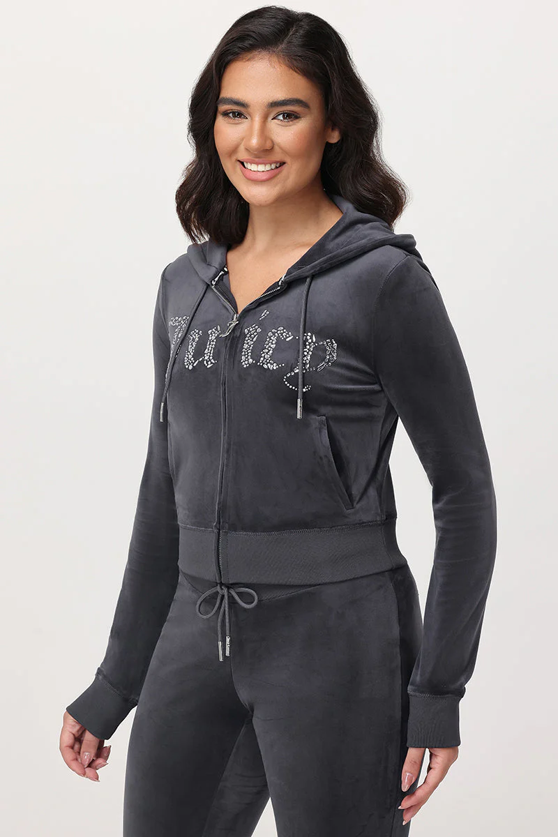 Front Mixed Crystals Velour Hoodie - Image 4