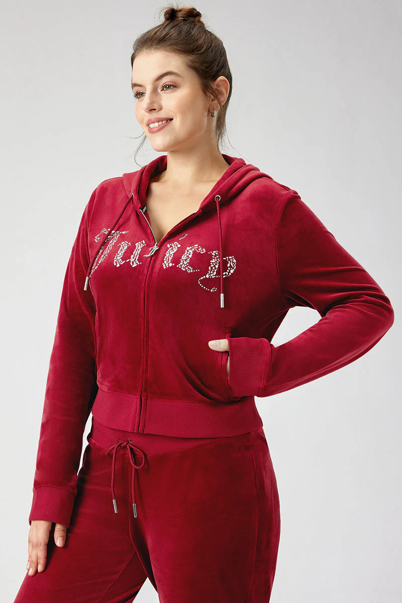 Plus-Size Front Mixed Crystals Velour Hoodie - Image 4